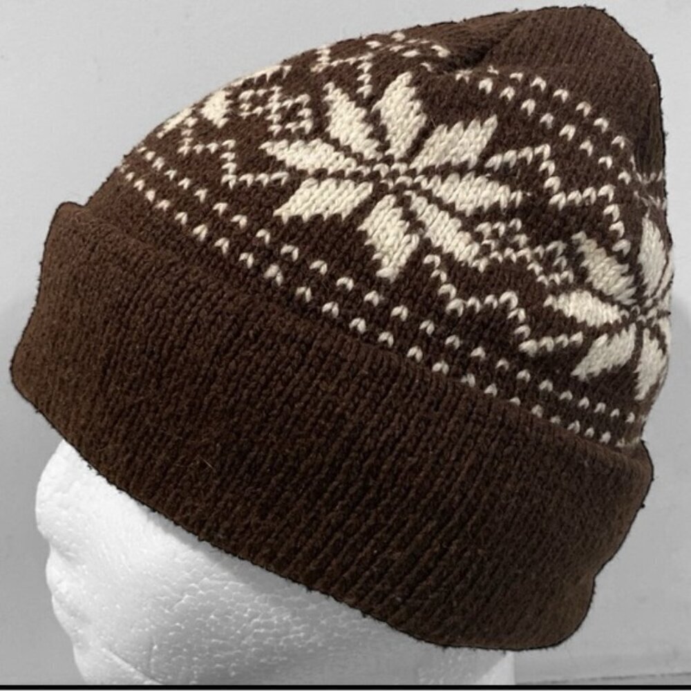 Ski White and brown knit cap hat beanie​